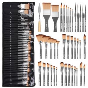 Nicpro 40 PCS Paint Brush Set, Professional Acrylic Paint Brushes with Palette Knife and Canvas Roll, Suitable for Acrylic Painting, Oil, Watercolor, Gouache, Art Supplies Painter Gifts for Artist