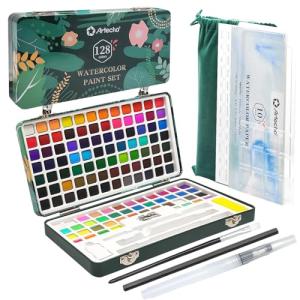 Artecho Watercolor Paint Set 128 Colors, Water Colors Paint Adult Set with Watercolor Papers and Brushes, Perfect Watercolor Kit for Beginners & Professionals