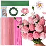 URSDIART 311pcs Pipe Cleaners Flowers,300 Pink Pipe Cleaners Crafts Pastel Chenille Stems Bulk 10 Flower Stems Green Tape, Art and Craft Projects Supplies for Classroom Project,Decoration
