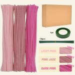 URSDIART 311pcs Pipe Cleaners Flowers,300 Pink Pipe Cleaners Crafts Pastel Chenille Stems Bulk 10 Flower Stems Green Tape, Art and Craft Projects Supplies for Classroom Project,Decoration