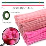 URSDIART 311pcs Pipe Cleaners Flowers,300 Pink Pipe Cleaners Crafts Pastel Chenille Stems Bulk 10 Flower Stems Green Tape, Art and Craft Projects Supplies for Classroom Project,Decoration