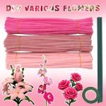URSDIART 311pcs Pipe Cleaners Flowers,300 Pink Pipe Cleaners Crafts Pastel Chenille Stems Bulk 10 Flower Stems Green Tape, Art and Craft Projects Supplies for Classroom Project,Decoration