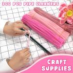 URSDIART 311pcs Pipe Cleaners Flowers,300 Pink Pipe Cleaners Crafts Pastel Chenille Stems Bulk 10 Flower Stems Green Tape, Art and Craft Projects Supplies for Classroom Project,Decoration