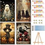 4 Pack Paint by Numbers Kit for Adults - Wooden Easel, Halloween Paint by Numbers with Frame, Halloween Adult Painting by Number Kits on Canvas, Easy Oil Painting Arts Gift Wall Decor 8x12inch