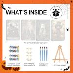 4 Pack Paint by Numbers Kit for Adults - Wooden Easel, Halloween Paint by Numbers with Frame, Halloween Adult Painting by Number Kits on Canvas, Easy Oil Painting Arts Gift Wall Decor 8x12inch
