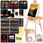 163-Piece French Easel Painting Set | All-in-One Deluxe Artist Starter Kit w/Wooden Field & Studio Sketch Box Easel for Adult, 100+ Professional Paints, Stretched & Panel Canvases, Brushes, Palettes
