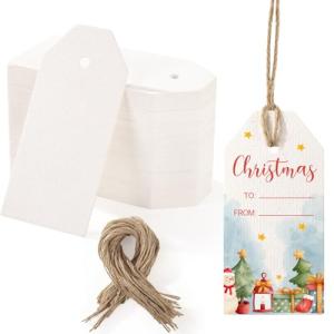 120 Pcs Watercolor Tags with Attached String, Blank Gift Tags Handmade Tags 140 lb/300 GSM Watercolor Paper Cards for Paint, DIY Crafts, Holiday, Wedding(3.75 x 1.75 inch)