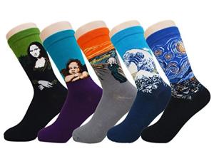 SoxEra Famous Paintings Printed Whimsical Socks - Casual Crew - LIKE FINE ART, WEAR FINE ART - 5 Pairs (Plastic Ziplock Package)