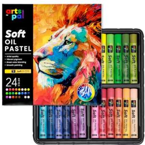 Arts Pal Soft Oil Pastels Set, 24 Vibrant Colors, Oil Pastel Crayons for Artists, Beginners, Teachers, Students, Great Blending and Layering for Art Supplies, Art Painting, Drawing (10 x 70 mm)