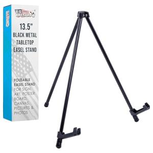 U.S. Art Supply 13.5" Black Metal Tabletop Easel Stand (6 Pack) - Foldable Tripod Table Top Easel Stand for Sign, Art, Poster Board, Canvas & Photos - Display Table Easels with Non-Skid Feet