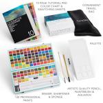 CHROMATEK Watercolor Paint Set – 128 Vibrant Colors for Artists & Beginners with Palette – Includes Metallic, Fluorescent, Pastel & Opaque Shades, Brushes, Pad, Swatch Sheets & Travel Case