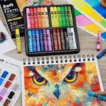 Arts Pal Soft Oil Pastels Set, 24 Vibrant Colors, Oil Pastel Crayons for Artists, Beginners, Teachers, Students, Great Blending and Layering for Art Supplies, Art Painting, Drawing (10 x 70 mm)
