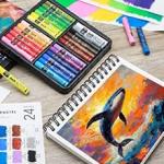 Arts Pal Soft Oil Pastels Set, 24 Vibrant Colors, Oil Pastel Crayons for Artists, Beginners, Teachers, Students, Great Blending and Layering for Art Supplies, Art Painting, Drawing (10 x 70 mm)