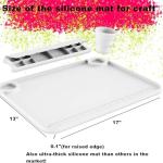 Svartur Silicone Painting Mat with Cup and Palette Removable, 17"X13" Thick Silicone Art Mat for Craft with Raised Edge for Resin DIY Making, White