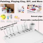 Svartur Silicone Painting Mat with Cup and Palette Removable, 17"X13" Thick Silicone Art Mat for Craft with Raised Edge for Resin DIY Making, White