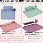 Svartur Silicone Painting Mat with Cup and Palette Removable, 17"X13" Thick Silicone Art Mat for Craft with Raised Edge for Resin DIY Making, White