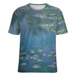 joo meryer Women's Art Oil Painting Starry Night Short Sleeve Loose Fit T-Shirts Tunic Top,Monet Water Lilies,2XL