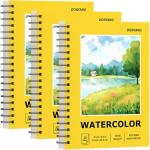 Watercolor Paper Pad, 5.5" x 8.5" Spiral Bound Art Sketch Book, Pack of 3 (90 Sheets),(140lb/300g) Artist Water Color Drawing Paper for Adults, Art Supplies for Teens, Mixed Media Markers Journal