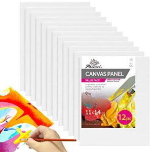 PHOENIX Painting Canvas Panels 11x14 Inch, 12 Value Pack - 8 Oz Triple Primed 100% Cotton Acid Free Canvas Boards for Painting, White Blank Flat Canvas Boards for Acrylic, Oil Paints