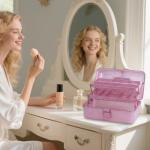 PENCK 3-Tier Stackable Storage Organizer Box, Art & Craft Storage Container, Carry Tackle Organizer, Medicine Cosmetic for Art Supply Makeup Hair Accessories Painting Tools (Pink)