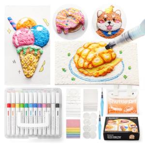Shuttle Art 44 Pcs Magic Foam Texture Painting Kit, Including 28 Pcs Foam Texture Paper, 12 Colors Brush Tip Acrylic Paint Markers, Magical 3D Effect Painting Kit