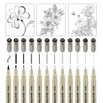12-Piece Fineliner Pen, Assorted Point Sizes 0.05 to 3mm & Brush Pens, for Art, Writing & Bullet Journaling (12 Point Sizes)
