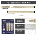 12-Piece Fineliner Pen, Assorted Point Sizes 0.05 to 3mm & Brush Pens, for Art, Writing & Bullet Journaling (12 Point Sizes)