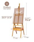 DJAR Large Art H-Frame Easel with Storage Drawer and Shelf, Middle Mast Adjustable to 75", Solid Beech Wood Painting Wooden Easel for Adults, Students, Hold Canvas up to 36", Natural