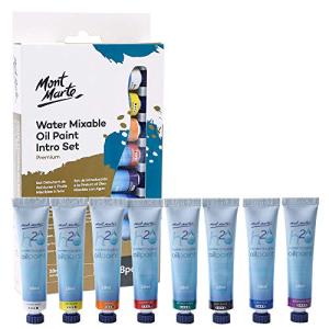 Mont Marte Premium H2O Water Mixable Oil Paint Set, 8 Piece, 18ml Tubes. Mixable with a Range of Mediums. Easily Washes Up with Water.