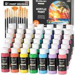 Shuttle Art Acrylic Paint, 42 Colors Acrylic Paint Set with 12 Brushes, 2oz/60ml Bottles, Rich Pigmented, Water Proof, Premium Paints for Artists, Beginners and Kids on Canvas Rocks Wood Ceramic