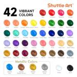 Shuttle Art Acrylic Paint, 42 Colors Acrylic Paint Set with 12 Brushes, 2oz/60ml Bottles, Rich Pigmented, Water Proof, Premium Paints for Artists, Beginners and Kids on Canvas Rocks Wood Ceramic