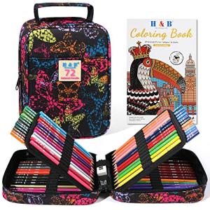 H & B 72-Color Colored Pencils Set with Coloring Book, Eraser, and Sharpener - Perfect for Drawing and Coloring - Soft Oil-Based Cores Ideal for Adults and Beginners