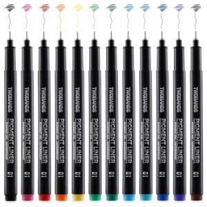 TWOHANDS Drawing Micro Art Pens Colors 01, Fineliner Ink Pens,Set of 12 Technical Drawing pen 0.25mm,Pigment Pen,Fine Point,colord,Waterproof,NO-bleed for Art Watercolor,Sketching,Anime,Manga, 21281