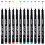 TWOHANDS Drawing Micro Art Pens Colors 01, Fineliner Ink Pens,Set of 12 Technical Drawing pen 0.25mm,Pigment Pen,Fine Point,colord,Waterproof,NO-bleed for Art Watercolor,Sketching,Anime,Manga, 21281