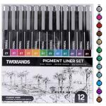 TWOHANDS Drawing Micro Art Pens Colors 01, Fineliner Ink Pens,Set of 12 Technical Drawing pen 0.25mm,Pigment Pen,Fine Point,colord,Waterproof,NO-bleed for Art Watercolor,Sketching,Anime,Manga, 21281