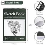 Utron 9"x12" Sketchbook Drawing, Top Spiral Sketching Pad, 100GSM/68LB Acid Free Art Sketching Pad, Drawing Paper, Beginner Artist (50 Sheets, White)
