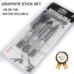 MODOLATA Graphite Sticks for Drawing- Water Soluble -Soft 4B 6B 10B, Artist Graphite Sticks Pencil Set for Sketching, Shading, Pack of 3 Pcs