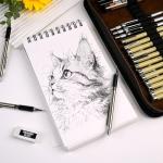 Nicpro 58 PCS Art Drawing Supplies Kit in Leather Case, Art Mechanical Pencil Set with 6 Metal Drafting Pencil 0.5 & 0.7 & 0.9 & 2mm, 12 Micron Pen, Sketch Book, 30 Tube Lead Refills for Sketching