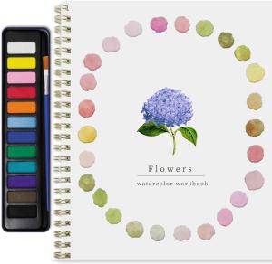 Watercolor Workbook, Watercolor Workbook for Adults, Beginner-Friendly Water color Workbooks, 16 Spiral-Bound Pages Water color Book with 12 Colors Paint & Brush
