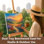 Somime Large Wooden H-Frame Studio Easel with Storage Drawer and Palettes, Solid Beechwood Painting Easel for Students, Beginners, and Artists, Hold Canvas to 36Inches High