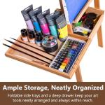 Somime Large Wooden H-Frame Studio Easel with Storage Drawer and Palettes, Solid Beechwood Painting Easel for Students, Beginners, and Artists, Hold Canvas to 36Inches High