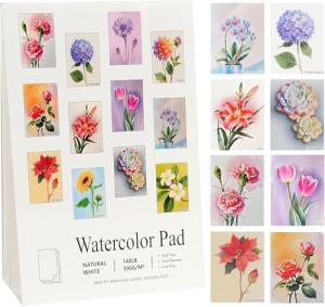 RGBMIX 12 Sheets Flower Watercolor Paper Book 6x8'' Watercoloring Paper Arts Water Coloring Pad Paint Stress-Relief Painting Pad Art Painting Supplies Ideal for Beginners