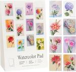 RGBMIX 12 Sheets Flower Watercolor Paper Book 6x8'' Watercoloring Paper Arts Water Coloring Pad Paint Stress-Relief Painting Pad Art Painting Supplies Ideal for Beginners