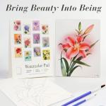 RGBMIX 12 Sheets Flower Watercolor Paper Book 6x8'' Watercoloring Paper Arts Water Coloring Pad Paint Stress-Relief Painting Pad Art Painting Supplies Ideal for Beginners