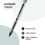 uni-ball Vision Stick Roller Ball Pens, Fine Point, Black Ink, Pack of 4
