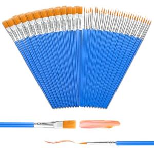 Small Paint Brush, 80 Pcs Flat & Round Acrylic Paint Brushes Bulk for Touch Up Watercolor Oil Canvas Face Painting, Paint Brushes for Kids Classroom Students and Paint Parties