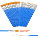 Small Paint Brush, 80 Pcs Flat & Round Acrylic Paint Brushes Bulk for Touch Up Watercolor Oil Canvas Face Painting, Paint Brushes for Kids Classroom Students and Paint Parties