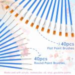 Small Paint Brush, 80 Pcs Flat & Round Acrylic Paint Brushes Bulk for Touch Up Watercolor Oil Canvas Face Painting, Paint Brushes for Kids Classroom Students and Paint Parties