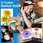 Daerthotk 100 Art Supplies Drawing Kit Pro Drawing Supplies Set has 3-Color Sketchbook Coloring book Graphite Colored Charcoal Watercolor Pencils Drawing Set Gifts Case for Artists Adults Family