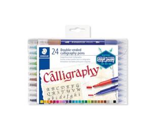 STAEDTLER 3005 TB24 Double-Ended Fibre-Tip Calligraphy Pens - Assorted Colours (Pack of 24)